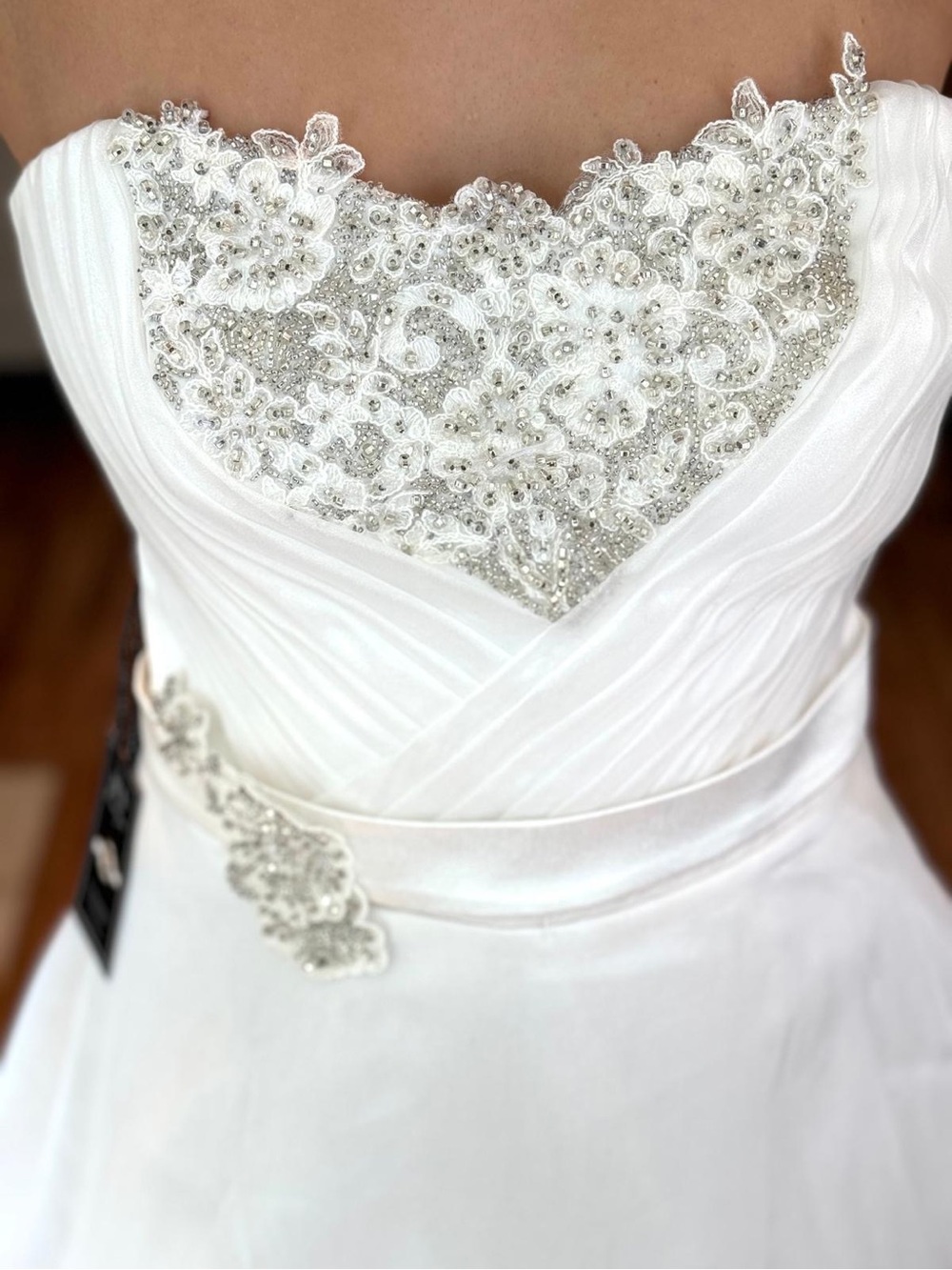 White Embroidered A-line Dress with Beaded Lace Bodice